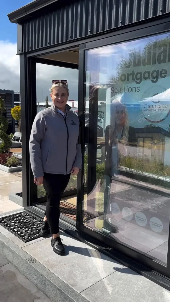 Eleanora at a modular-home stand at the Balmoral Show